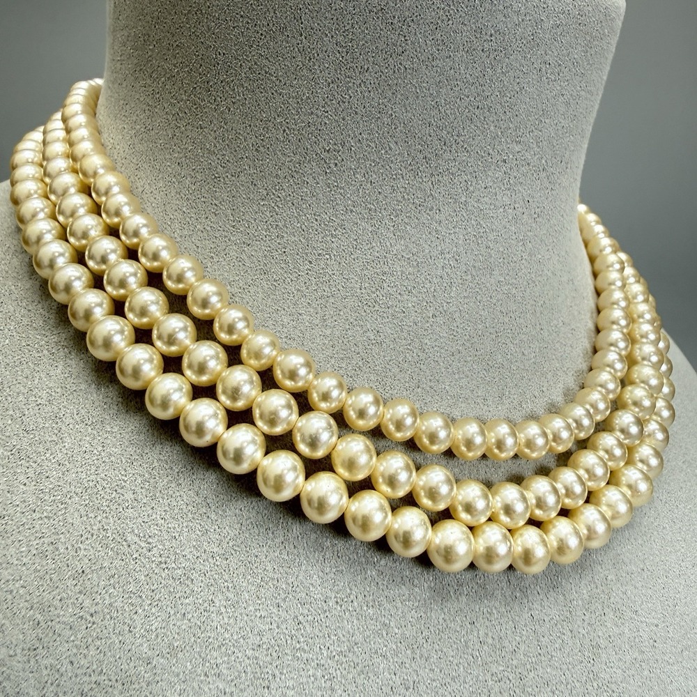Vintage SARAH COVENTRY Faux Pearl Necklace 15" Multi Strand Beaded Cream
